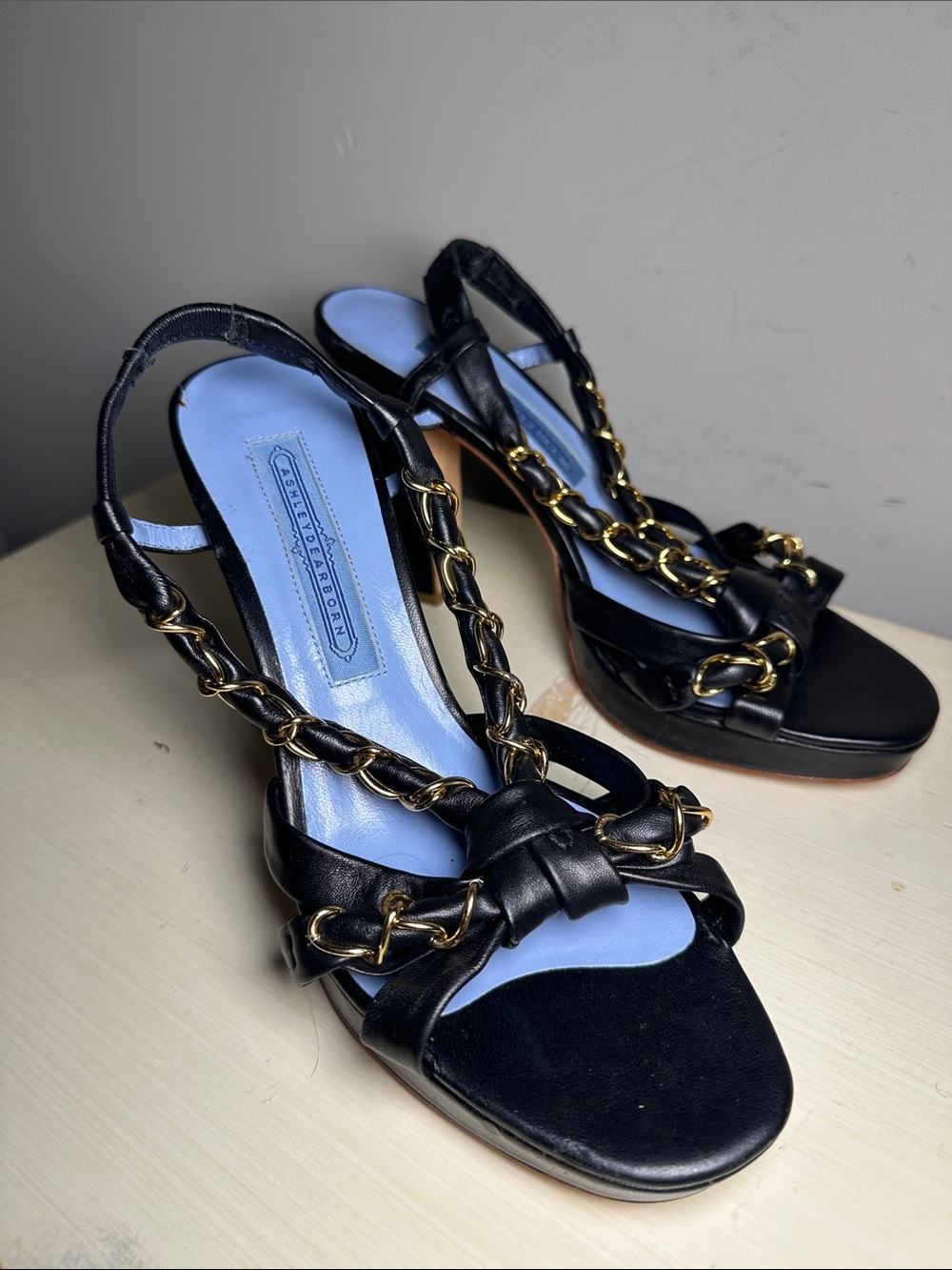 Ashley Dearborn Marlene Black with gold Chain-Detail Slingback Heels